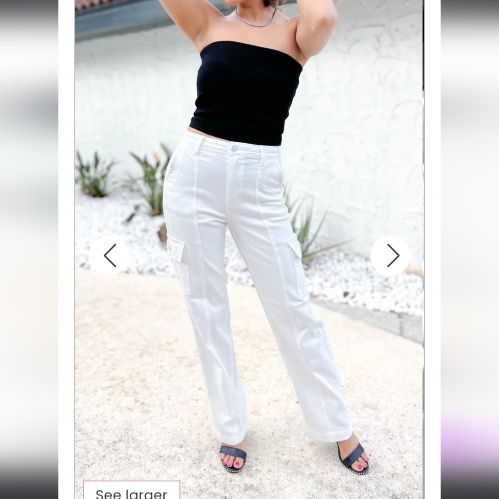 Judy Blue White High Rise Cargo Straight Jeans - Picture 7 of 10